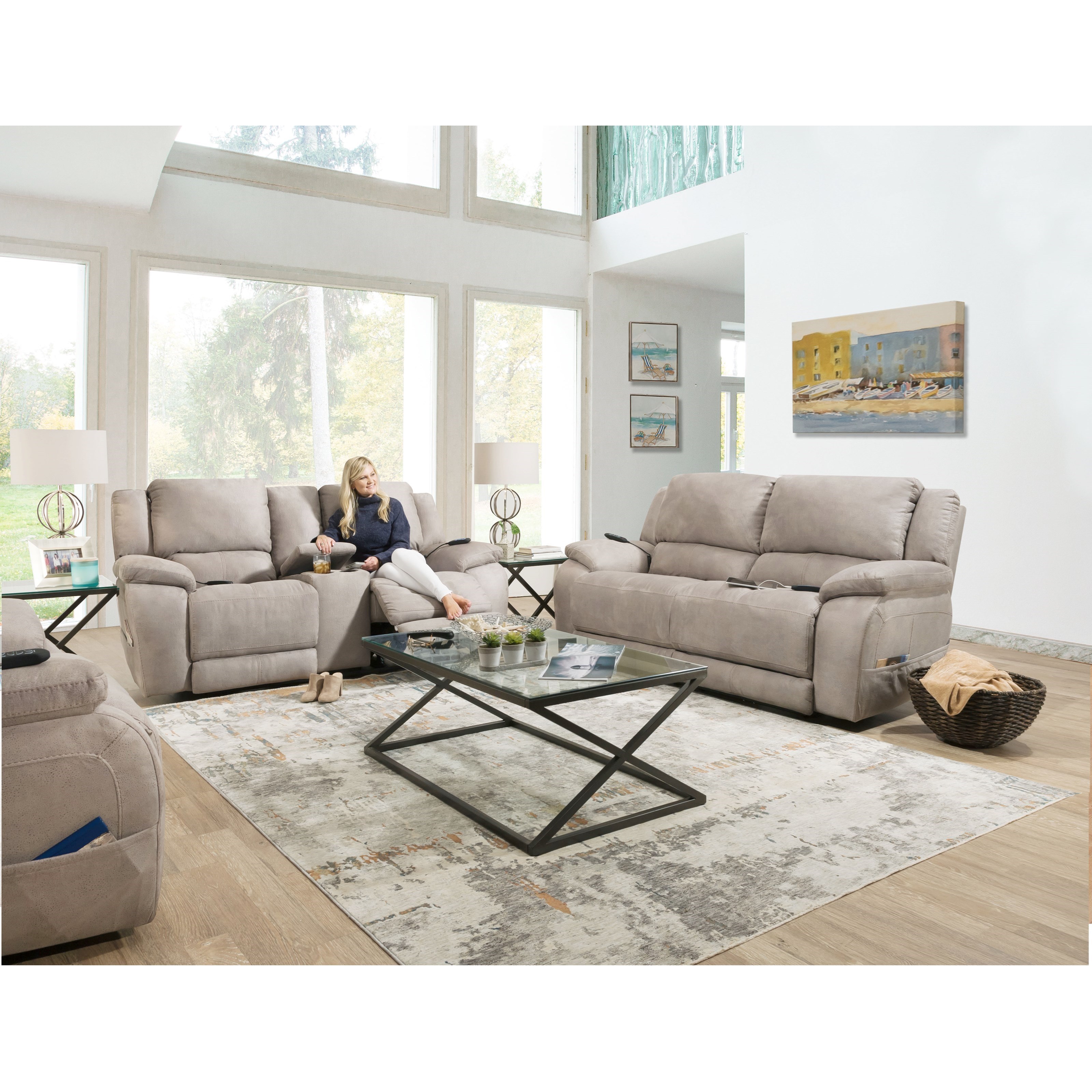100455042 Casual Double Reclining Sofa with Pillow Top Arms